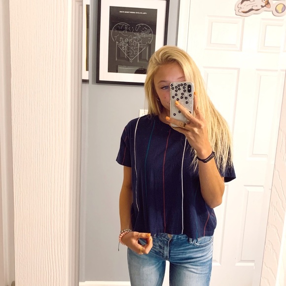 Pacsun navy blue red white green striped tee - Picture 1 of 4